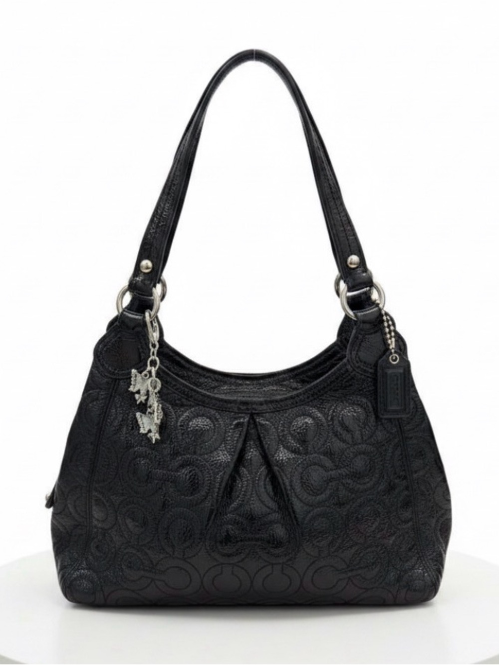 Coach Gramercy Black Patent Embossed Op Art Mini Small Handbag Y2K